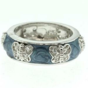 Blue Enamel Butterfly Band Ring .925